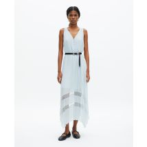 Light Blue Plumetis Long Pleated Dress for Woman - The Kooples