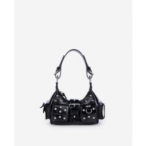Sac Amelia Small En Cuir Craquelé Noir Avec Clous pour Femme - The Kooples