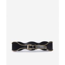 Wide Black Leather Belt With Chains For Woman - The Kooples