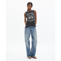 Camiseta Sin Mangas Con Serigrafía Negra Descolorida para Mujer - The Kooples