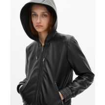 Blouson À Capuche En Cuir Noir pour Femme - Taille 2 - The Kooples
