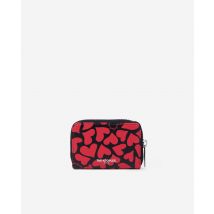 Black Leather Coin Purse With Hearts Print For Woman - The Kooples