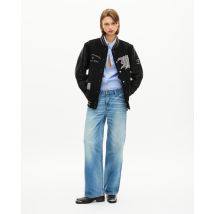 Blouson Varsity En Cuir Noir The Kooples X Schott Nyc pour Femme - Taille M - The Kooples