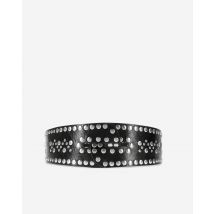 Wide Studded Black Leather Belt For Woman - The Kooples