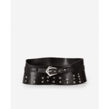 Black Leather Corset Belt With Eyelets For Woman - The Kooples