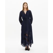 Robe Longue Plissée Avec Dentelle Bleu Marine pour Femme - Taille 0 - The Kooples