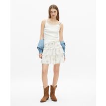 White Floral Print Short Skirt With Ruffles For Woman - The Kooples
