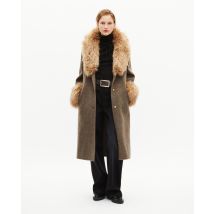 Long Coat In Double-faced Wool And Brown Fur for Woman - The Kooples
