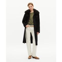 Abrigo Largo De Lana De Doble Cara Con Cuello Sherpa Negro para Mujer - The Kooples