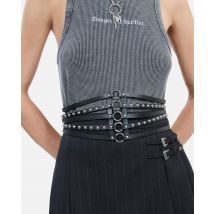 Black Leather Corset Belt With Studs For Woman - The Kooples
