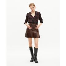 Short Pleated Skirt In Brown Leather For Woman - The Kooples