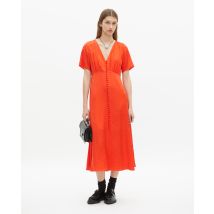 Leopard Long Dress In Orange Jacquard For Woman - The Kooples