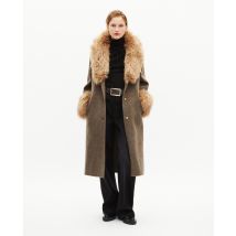 Long Coat In Double-faced Wool And Brown Fur for Woman - The Kooples
