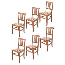 Set 6 Sedie Artemisia Tommychairs, struttura in legno di faggio color noce chiaro e seduta in tessuto lisere rosso