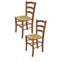 Set 2 Sedie Venice Tommychairs, robusta struttura in legno di faggio verniciata in noce chiaro e seduta in paglia