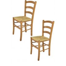 Set 2 Sedie Venice Tommychairs, robusta struttura in legno di faggio verniciata in rovere e seduta in paglia