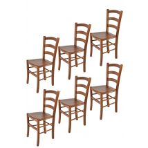 Set 6 Sedie Venice Tommychairs, robusta struttura in legno di faggio verniciata in noce chiaro e seduta in legno