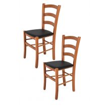 Set 2 Sedie Venice Tommychairs,struttura in faggio verniciata in color ciliegio e seduta rivestita in finta pelle nera
