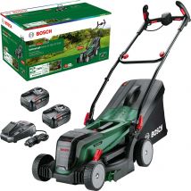 Bosch UNIVERSALROTAK 2X18V-37-550 P4A 36v Cordless Rotary Lawnmower 370mm 2 x 6ah Li-ion Battery Charger