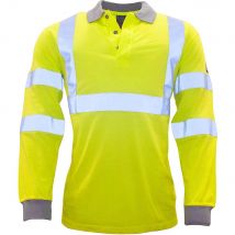 Modaflame Mens Flame Resistant Hi Vis Polo Shirt Long Sleeve Yellow M