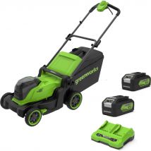 Greenworks MO48L 48v Cordless Rotary Lawnmower 410mm 2 x 4ah Li-ion Twin Battery Charger