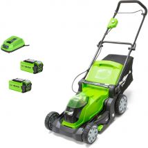 Greenworks G40LM41 40v Cordless Rotary Lawnmower 400mm 2 x 2ah Li-ion Battery Charger