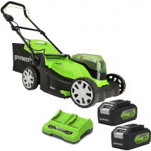 Greenworks G24X2LM41 48v Cordless Rotary Lawnmower 410mm 2 x 4ah Li-ion Battery Charger