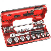 Facom 18 Piece 3/8" Drive Hex Socket Set Metric in Detection Box 3/8"