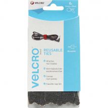 Velcro Adjustable Ties Black 12mm 200mm Pack of 6