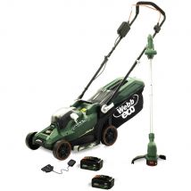 Webb Eco 20v Cordless Lawnmower and Grass Trimmer Garden Power Tool Kit 2 x 4ah Li-ion Battery Charger