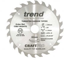 Trend CRAFTPRO Wood Cutting Saw Blade for DeWalt DCS575 190mm 24T 30mm