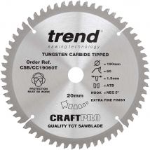 Trend Craft Anti Kickback Thin Kerf Circular Saw Blade 190mm 60T 20mm