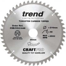 Trend CRAFTPRO Wood Cutting Mitre Saw Blade 216mm 48T 30mm