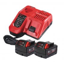 Milwaukee - M18 NRGCR-502 Pack 2 Batteries 18V 5.0Ah M18B5CR et chargeur Rapide M12-18FC - 4932479831 - Toomanytools