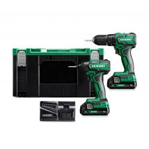 Hikoki - Hitachi - Pack 2 machines perceuse DV18DD & visseuse WH18DD Batterie 18V 2x2.0 Ah avec coffret Hit-case - KC18DDWGZ - Toomanytools