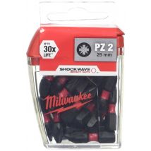 Milwaukee - x25 Embouts PZ2 de Vissage Shockwave 25mm - 4932430864 - Toomanytools