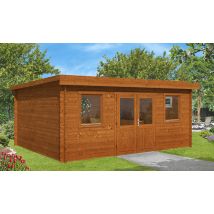 Abri de jardin MILLAU 28 mm traité AUTOCLAVE - 17,4m² intérieur - Toit plat - Porte Double - Touschalets