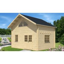 Chalet mezzanine Perpignan 25 SDB - madriers 44mm - 25 + 25m² intérieur - Bois brut - Surface intérieure 25 m² - Plancher inclus - Double pente -