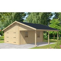 Garage GIRONDE madriers 70 mm contrecollés- 20,64m² intérieur + 17m² - Surface intérieure 20.64 m² - Bois brut - Double pente - - Double vitrage