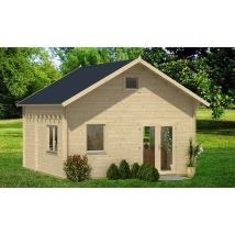 Chalet Mezzanine BRUGES 25 - Madriers 44mm - 25+25m² intérieur - Bois brut - Surface intérieure m² - Plancher Inclus - Double pente - Porte Double -