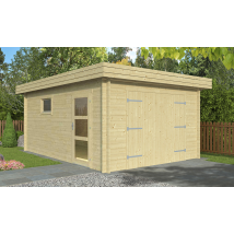 Garage Hambourg 44mm - 18.30m² intérieur - Surface intérieure 18.30 m² - Bois brut - Toit plat - - Double vitrage 4/6/4mm - - Touschalets - Bois