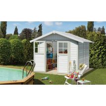 Abri de jardin PVC Déco 4,9m2 Grosfillex blanc-gris vert - Double pente - Porte Double - Touschalets