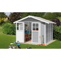 Abri de jardin PVC Déco 4,9m2 Grosfillex gris clair - Double pente - Porte Double - Touschalets