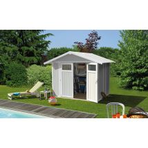 Abri de jardin PVC Utility 4,9m2 Grosfillex gris vert - Double pente - Porte Double - Touschalets
