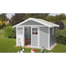 Abri de jardin PVC Déco 7.5m2 Grosfillex gris clair - Double pente - Porte Double - Touschalets