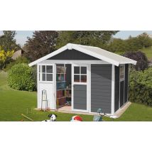 Abri de jardin PVC Déco 7.5m2 Grosfillex gris foncé PMMA - Double pente - Porte Double - Touschalets