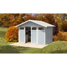 Abri de jardin PVC Utility 7.5m2 Grosfillex gris bleu - Double pente - Porte Double - Touschalets
