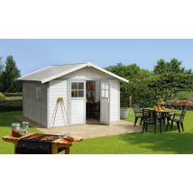 Abri de jardin PVC Déco 11 m2 Grosfillex blanc-gris vert - Double pente - Porte Double - Touschalets