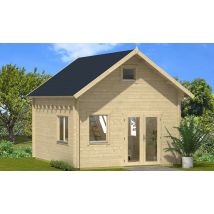 Chalet Mezzanine BRUGES 20 - Madriers 44mm - 20+20m² intérieur - Bois brut - Surface intérieure m² - Plancher Inclus - Double pente - Porte Double -