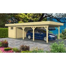 Carport toit plat avec remise Reims - 39,78 m² couverte - Surface intérieure 7,21 m² - Bois brut - Toit plat - Feutre bitumeux inclus - Double vitrage